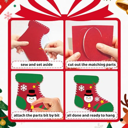 6 Sets Christmas Felt Ornament Sewing Kit, Christmas Ornaments Supplies Santa Elk Snowman Felt Sewing Socking Kit DIY Activity Perfect for Xmas Arts