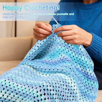 Aeelike Crochet Blanket Kit for Beginners, Easy Crochet Kits, Blue Gradient - color: Aurora Blue Gradient