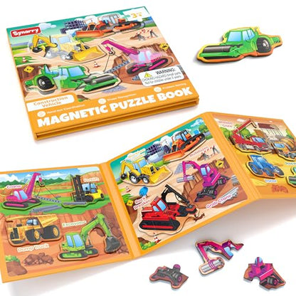 SYNARRY Construction Vehicle Toys Magnetic Puzzles for Kids Ages 3-5