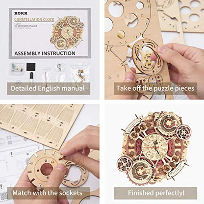 ROKR 3D Wooden Puzzle Clock Model 12"– DIY 168 PCS Mechanical Model Kit Toys Home Decor Elegant Gifts for Teens/Adults