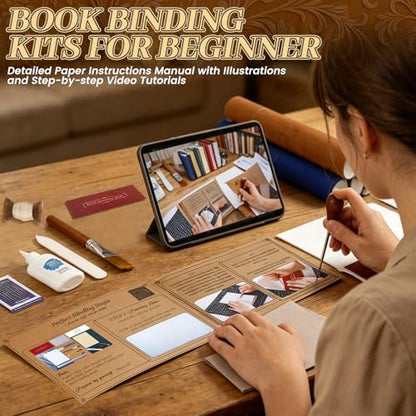 FOGWOWO 87 Pcs Book Binding Kits,Book Making Kit Tools with Video Tutorials - color: Bookbinding Kit-A