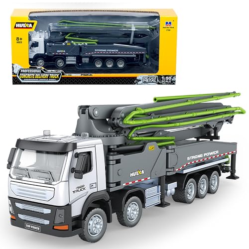 Concrete Pump Truck Construction Vehicles Toys,1:50 Scale Diecast Site Concrete Pump Truck, Toy Trucks for Kids (Green) - color: Concrete Pump Gray