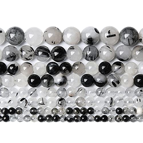 4MM 86PCS Natural Crystal Stone Black Rutile Quartz Gemstone 2A Grade Loose Beads for Jewelry Making DIY Bracelet Necklace Semi Precious Beads 1 Strand - color: Black Rutile Quartz, size: 4mm