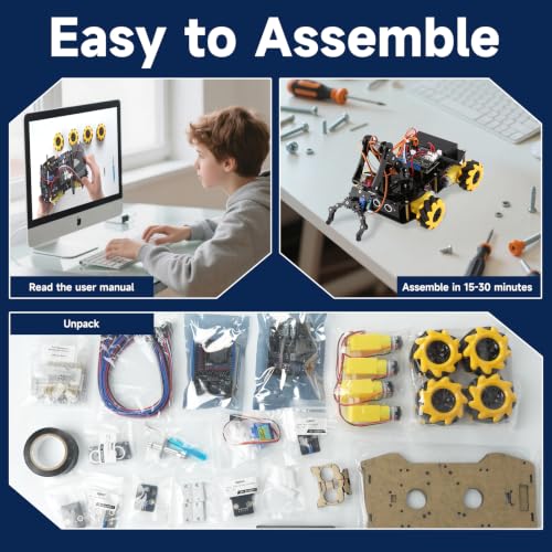 ACEBOTT 5DOF Robot Arm Car Kit, ESP32 Programmable Coding Robot with 4WD App & Remote Control, Arduino Python Blockly Compatible STEM Robotics Building Kit for Kids 12+ Teens and Adults