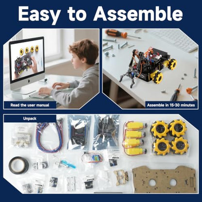 ACEBOTT 5DOF Robot Arm Car Kit, ESP32 Programmable Coding Robot with 4WD App & Remote Control, Arduino Python Blockly Compatible STEM Robotics Building Kit for Kids 12+ Teens and Adults