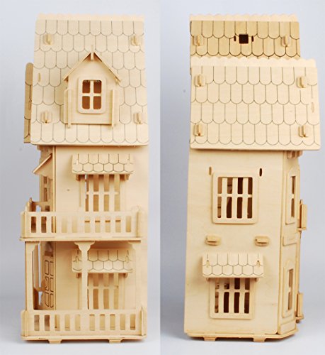 NWFashion 17" Wooden 6 Rooms DIY Kits 3D Puzzle for Christmas Party Halloween House (Gothic) - color: Gothic
