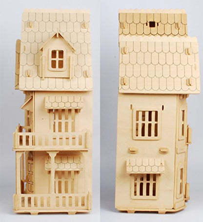NWFashion 17" Wooden 6 Rooms DIY Kits 3D Puzzle for Christmas Party Halloween House (Gothic) - color: Gothic