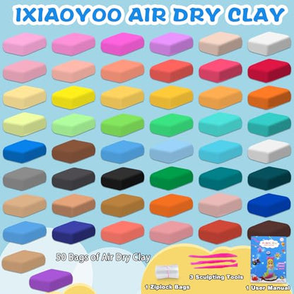Ixiaoyoo Air Dry Clay, 50 Colors Foam Modeling Clay for School Projects - color: 50 Colors