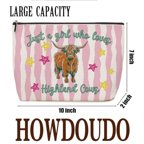 Funny Highland Cow Gifts for Girls Makeup Bag Pink Striped Cosmetic Bag - color: Multicolor 1774