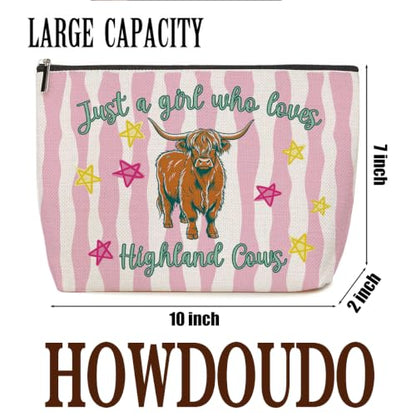 Funny Highland Cow Gifts for Girls Makeup Bag Pink Striped Cosmetic Bag - color: Multicolor 1774