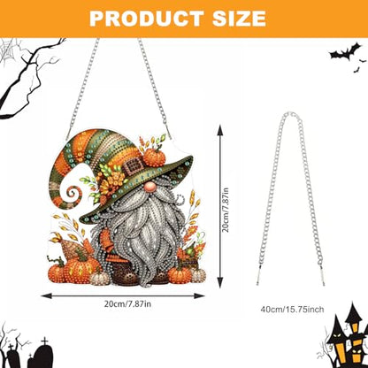 NAIMOER Halloween Diamond Art Hanging Kits for Adults, Fall Gnome 5D Special Shaped Rhinestone, DIY Acrylic Diamond Art Painting Window Pendants Home Garden Wall Hanging Ornament Kits, Double Sided - color: Halloween Gnome