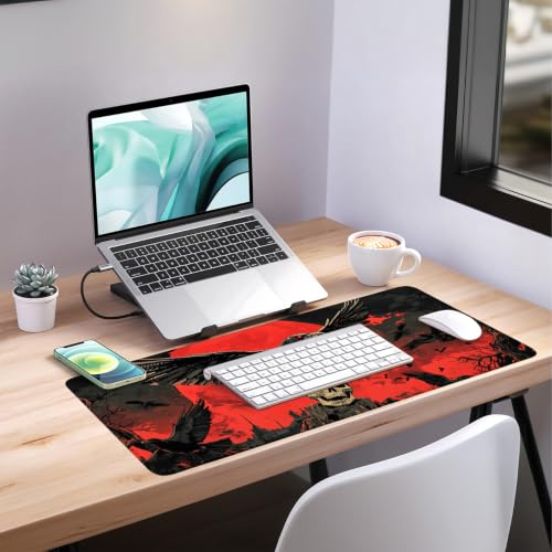 Red Moon Raven Extended Gaming Mouse Pad 35.4 x 15.7 Inch, Gothic Crow Large Desk Mat, Dark Fantasy Mouse Pad with Non Slip Rubber Base for Gaming Setup and Office - color: 51, size: 35.4"x 15.7"