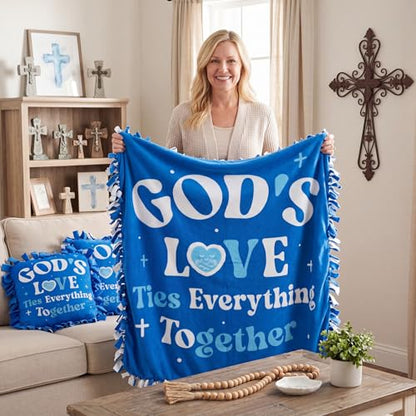 Vicenpal 3pcs God's Love Tie Blanket Kit Christian Fleece Pillow Craft Gift - style: God's Love