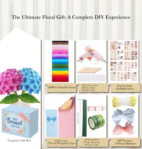 NREDXOON Pipe Cleaner Flower Kit w/Glue Gun, 1300pcs 20 Colors Teen Craft - color: Colorful