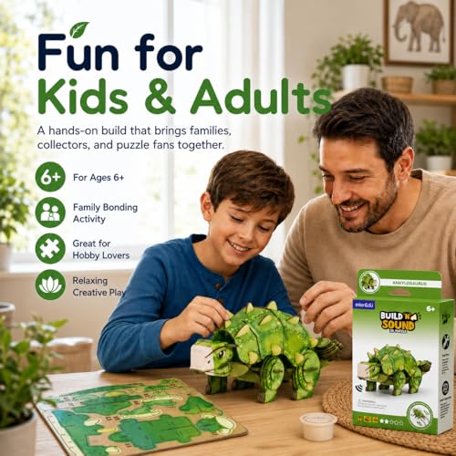 MierEdu Build 'N' Sound 3D Puzzle for Kids, Animal Puzzle with Sound Module, Educational STEM Craft Kit, FSC Paper Model Building Toy Gift for Ages 6+ - color: Ankylosaurus