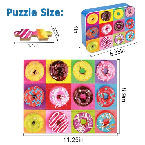 LELEMON Puzzles for Kids Ages 4-6,100 Piece Puzzles for Kids in Metal Box - color: Donut