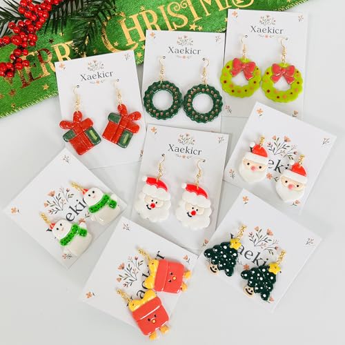 Xaekicr Christmas Polymer Clay Cutters Set – 8 Pcs Holiday Clay Earring Cutters for DIY Jewelry Making, Santa Tree Wreath Gifts – Clay Tools for Polymer Clay Molds Projects - color: 2C color