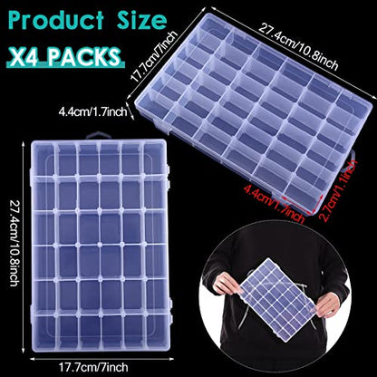 4 Pack Clear Plastic Organizer Box,36 Grids Clear Bead Organizer with Adjustable Divider for Bead Art DIY Craft Jewelry Fishing with 512 Label Stickers