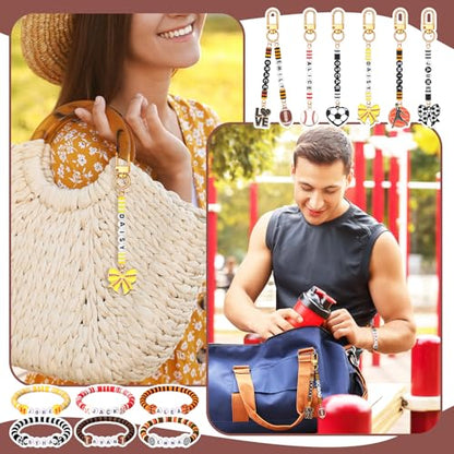 Hinly 3718 Pcs Sports Keychain Bracelet Making Kit DIY Name Bead Craft - color: Colorful, style: Sports Balls