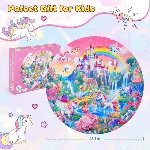 Civaner 70 Pieces Floor Puzzles Round Large Puzzles, Unicorn - style: Unicorn