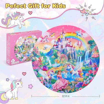 Civaner 70 Pieces Floor Puzzles Round Large Puzzles, Unicorn - style: Unicorn