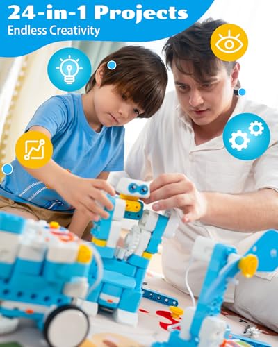 WhalesBot B3 Pro 24-in-1 Coding Robot Kit, Educational STEM Toy, Advanced Smart Programming for Educators, Robot Building Set with Controller&Motor&Sensors for Kids 4-6, 5-7 - style: WhalesBot B3 Pro Coding Robot