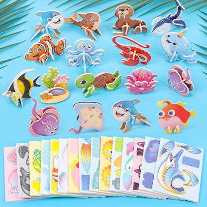 FOIMAS 3D Ocean Puzzles for Kids,30 Pack Educational Ocean Puzzle Shark Dolphin Turtle Octopus for Kids Classroom Prize Gifts Party Favor Supply - style: Ocean