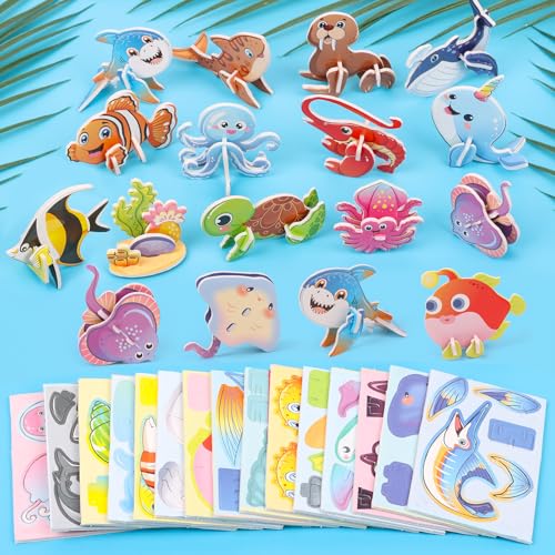 FOIMAS 3D Ocean Puzzles for Kids,30 Pack Educational Ocean Puzzle Shark Dolphin Turtle Octopus for Kids Classroom Prize Gifts Party Favor Supply - style: Ocean