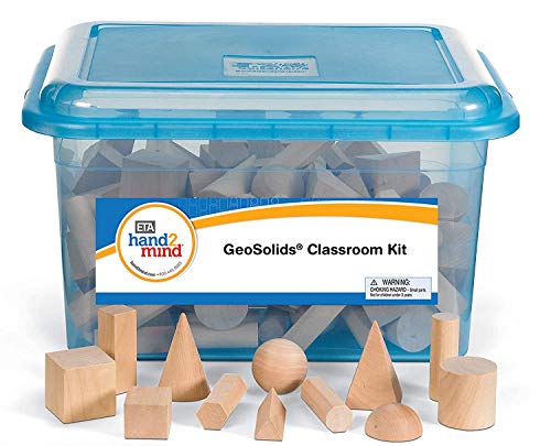 hand2mind Wood Geometric Solid Blocks, 3D Shapes, Classroom Kit (Set of 96)
