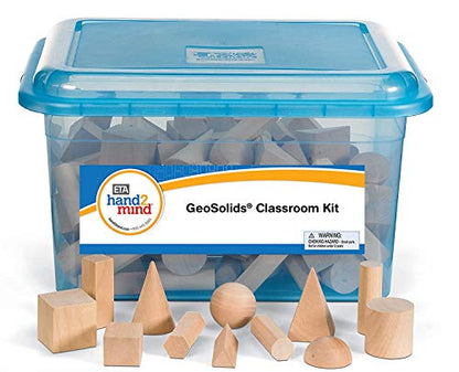 hand2mind Wood Geometric Solid Blocks, 3D Shapes, Classroom Kit (Set of 96)