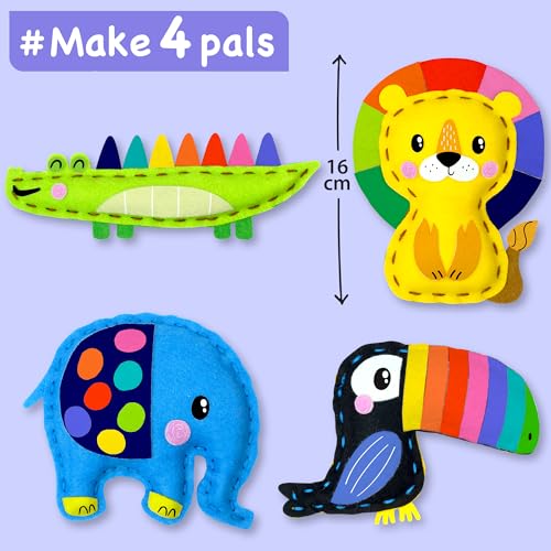 EZCRA Safari Animal Sewing Kit for Kids Ages 4-8 - 4 Felt Projects - color: Safari 4-in-1