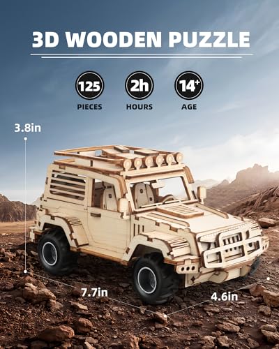 3D Wooden Puzzles for Adults to Build, Off-Road Car Model Kit