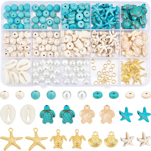 SUNNYCLUE 1 Box 292Pcs Sea Turtle Beads Seashell Starfish Beads Lucky Turquoise Spacers Ocean Summer Hawaii Sea Animal Shell Charms for Jewelry Making Beading Kits Women Adult Gift Supplies - color: Boho Styles Beads Kit-9