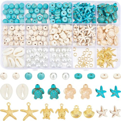 SUNNYCLUE 1 Box 292Pcs Sea Turtle Beads Seashell Starfish Beads Lucky Turquoise Spacers Ocean Summer Hawaii Sea Animal Shell Charms for Jewelry Making Beading Kits Women Adult Gift Supplies - color: Boho Styles Beads Kit-9