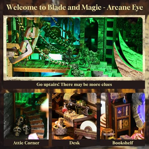 MiniCity Book Nook Kit, DIY Miniature Dollhouse Booknook Kit with Led Light and Dust Cover (Blade and Magic) - color: Blade and Magic