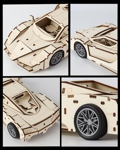 3D Wooden Puzzle Sports Car Model Kits for Adult to Build, 87Pcs