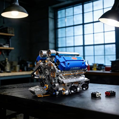 UNCLE BRICK V8 Engine Model Kit that Runs, Motorized Engine Building Set for Adults, Working Visible Engine with Chain & Cylinder Linkage, STEM Mechanical Building Toy Gift for Car Enthusiasts