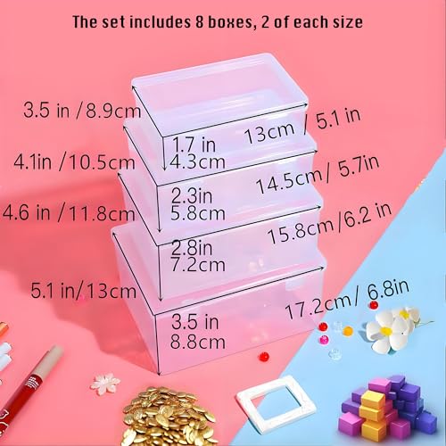 Nail art toolbox Bead Organizers-8 Pcs Jewelry Organizers and Storage Plastic Storage Cases Mini Clear Bead Containers Transparent Boxes with Hinged Lid and Rectangle Clear Craft Supply Case - size: 8 Pieces Big Sizes Mixed