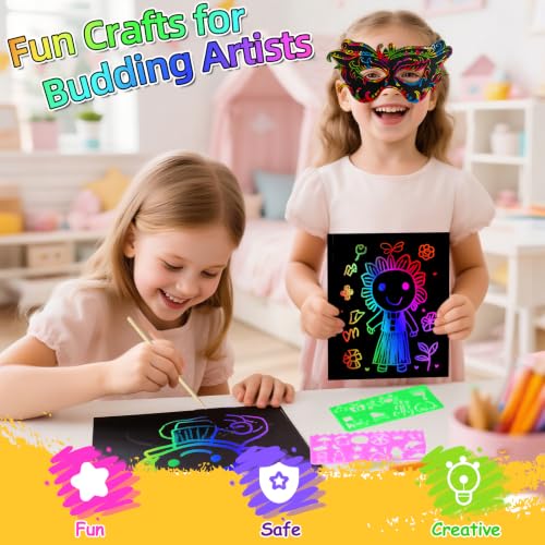 Scratch Art for Kids, 60 Pcs Rainbow Scratch Paper Art Kit with Gift Box