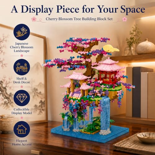 Cherry Blossom Tree House Micro Mini Building Block Set 2856 Pcs - color: Pink