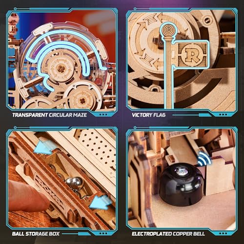ROKR 3D Wooden Puzzles for Adults Miniature Marble Run Building Toys,DIY Pinball Machine Model Kits-Gear Ball Challenge EGC01