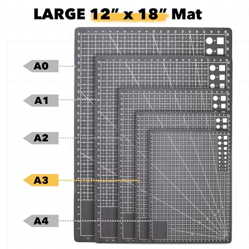Mandala Crafts Self-Healing Black Gray 12" x 18" A3 Sewing Cutting Mat Kit - color: Black Combo, size: 12 x 18 Inches Mat Combo