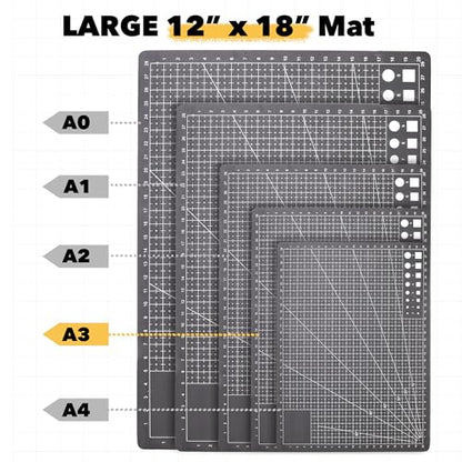 Mandala Crafts Self-Healing Black Gray 12" x 18" A3 Sewing Cutting Mat Kit - color: Black Combo, size: 12 x 18 Inches Mat Combo