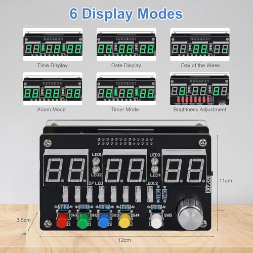 6 Bits Digital Clock Solder Practice Kit with Colorful Lighting, DIY Countdown/up 24-Hour Alarm Clock Soldering Projects for Student School Education and Adult Home Office Use