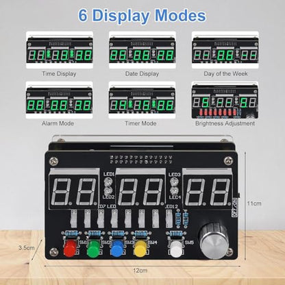 6 Bits Digital Clock Solder Practice Kit with Colorful Lighting, DIY Countdown/up 24-Hour Alarm Clock Soldering Projects for Student School Education and Adult Home Office Use