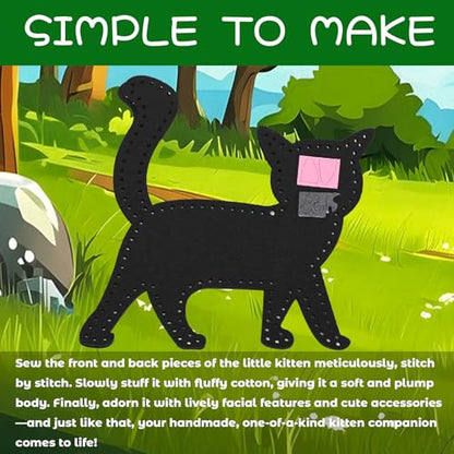 GOASION Sewing Kit for Kids, 12 Pcs Cat Crafts Sewing Kit, Ages 5-8-12 - color: Cat Sewing Set - 12 Pack