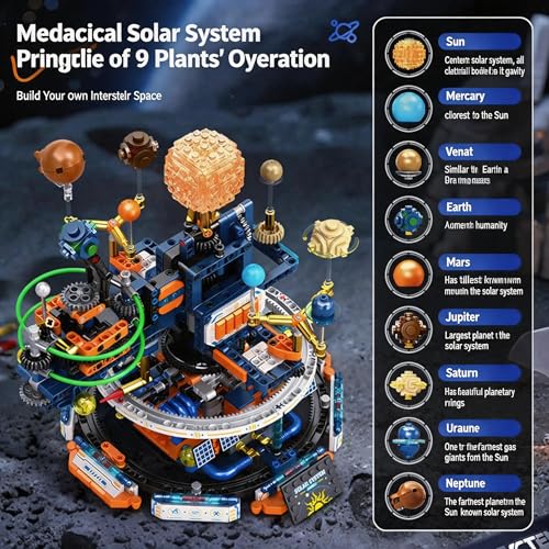 Solar System Globe Building Set, 1140 Pcs STEM Planet Assembly Model for Teens