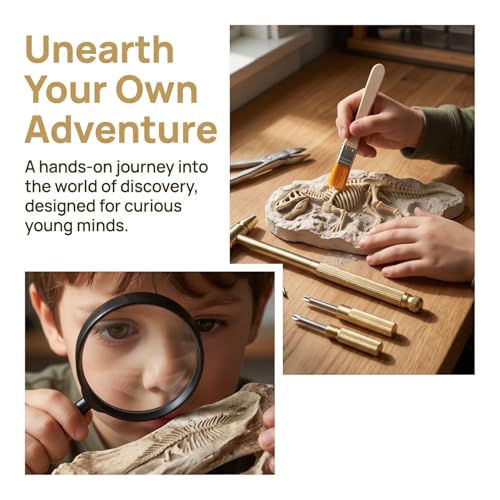 BESPORTBLE Dig Kit Archaeological Excavation Tool Set for Kids - Dinosaur Fossil Digging Tools & Gemstone Kit - Archaeological Toys with Hammer Chisels Brush and Magnifying Glass