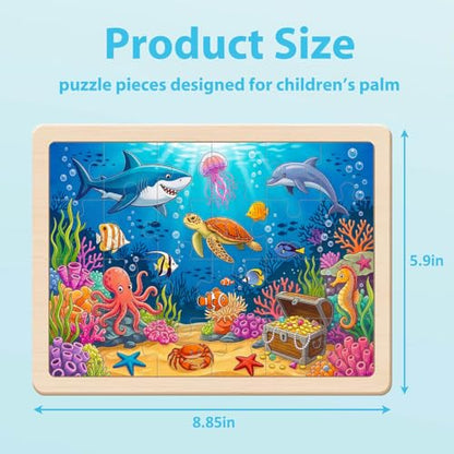 Puzzles for Kids Ages 4-6, 4 x 24 PCs Animals Wooden Puzzles - color: Dinosaur+forest+marine+farm