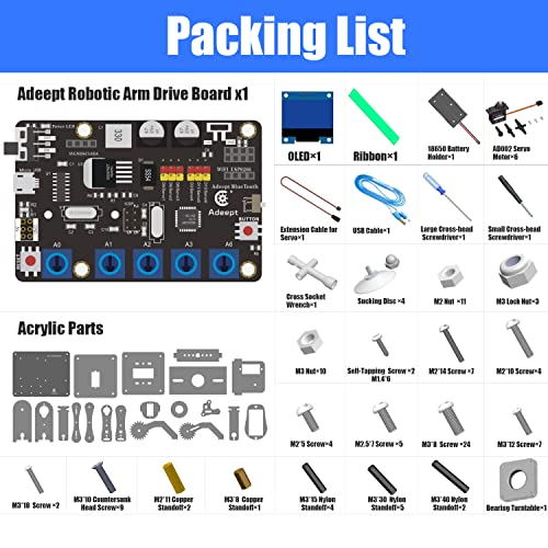 Adeept 5DOF Robotic Arm Kit Compatible with Arduino IDE, DIY Coding Kits - color: Blue